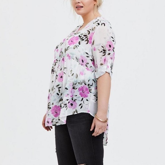 TORRID Pink Rose Floral Chiffon High Low Babydoll Blouse - Picture 2 of 10